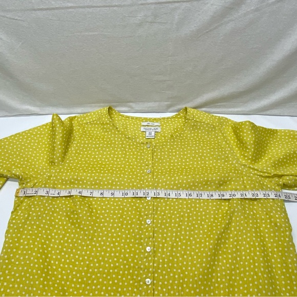 Rachel Zoe Womens 1X Linen Button Down Yellow White Polka Dot Blouse Casual Fun - Picture 8 of 14